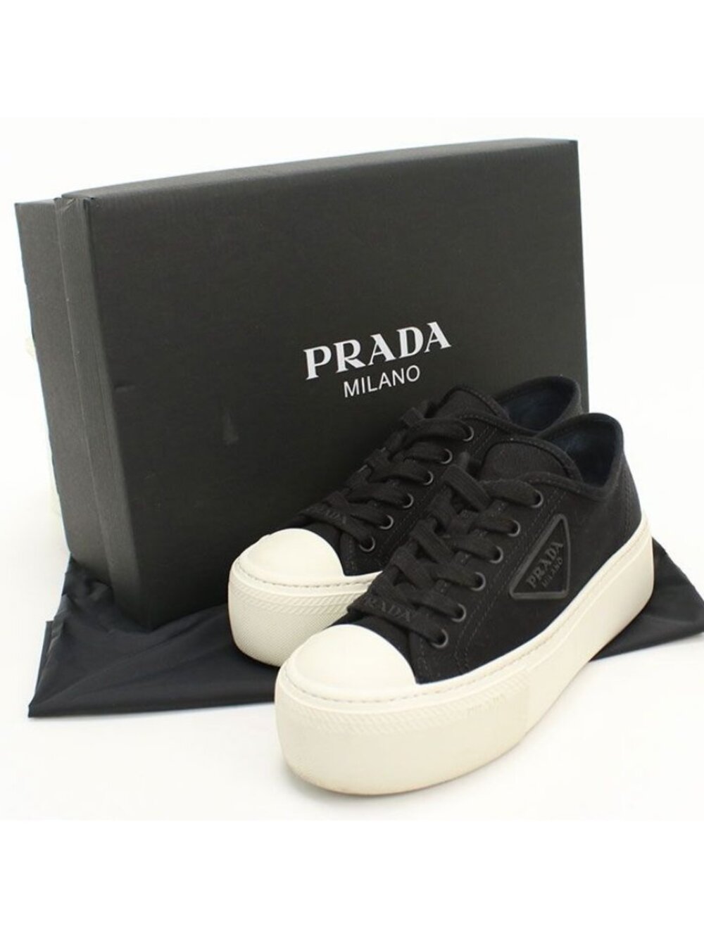 Prada Low Cut Triangle Logo Sneakers Cotton